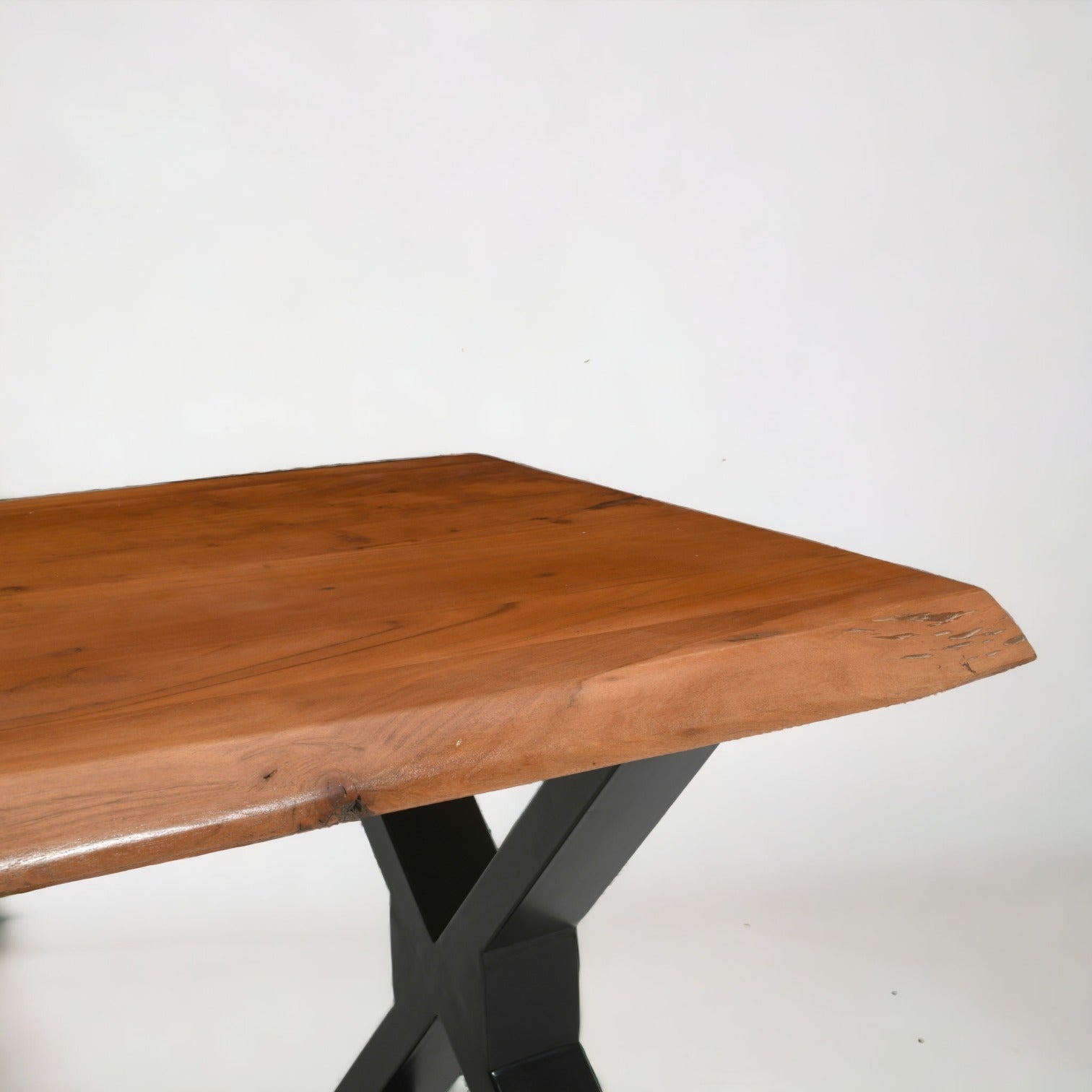 Live Edge Acacia Dining table | 5.5 cm Thickness | X Metal Legs | Natural Brown Color