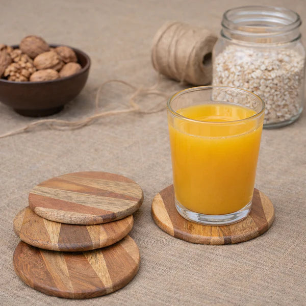 TriGrain Wooden Coasters with juice glass