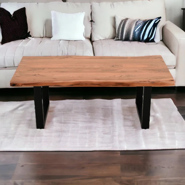 Acacia live edge coffee table styled in modern living room interior décor
