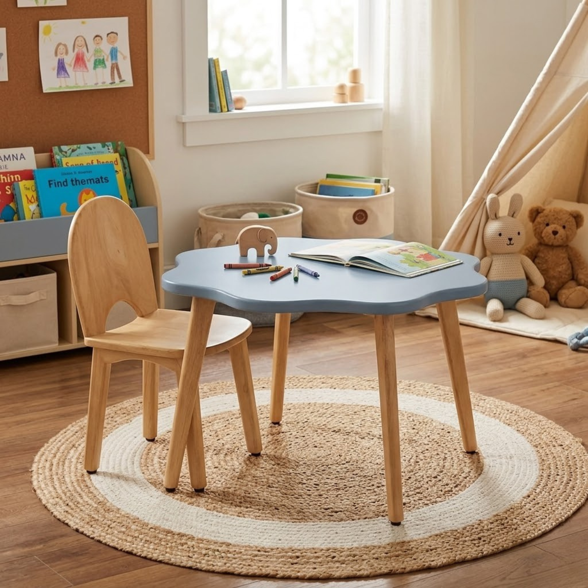 Kids chair with table in playroom