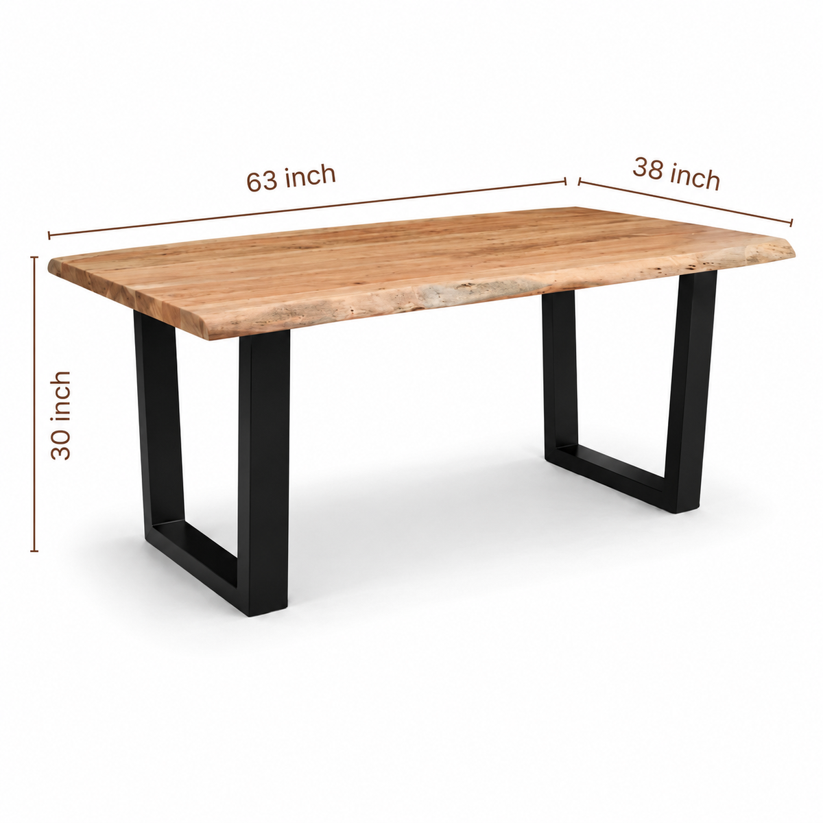 Live Edge Acacia Dining table | U Metal Legs | Light Brown Color