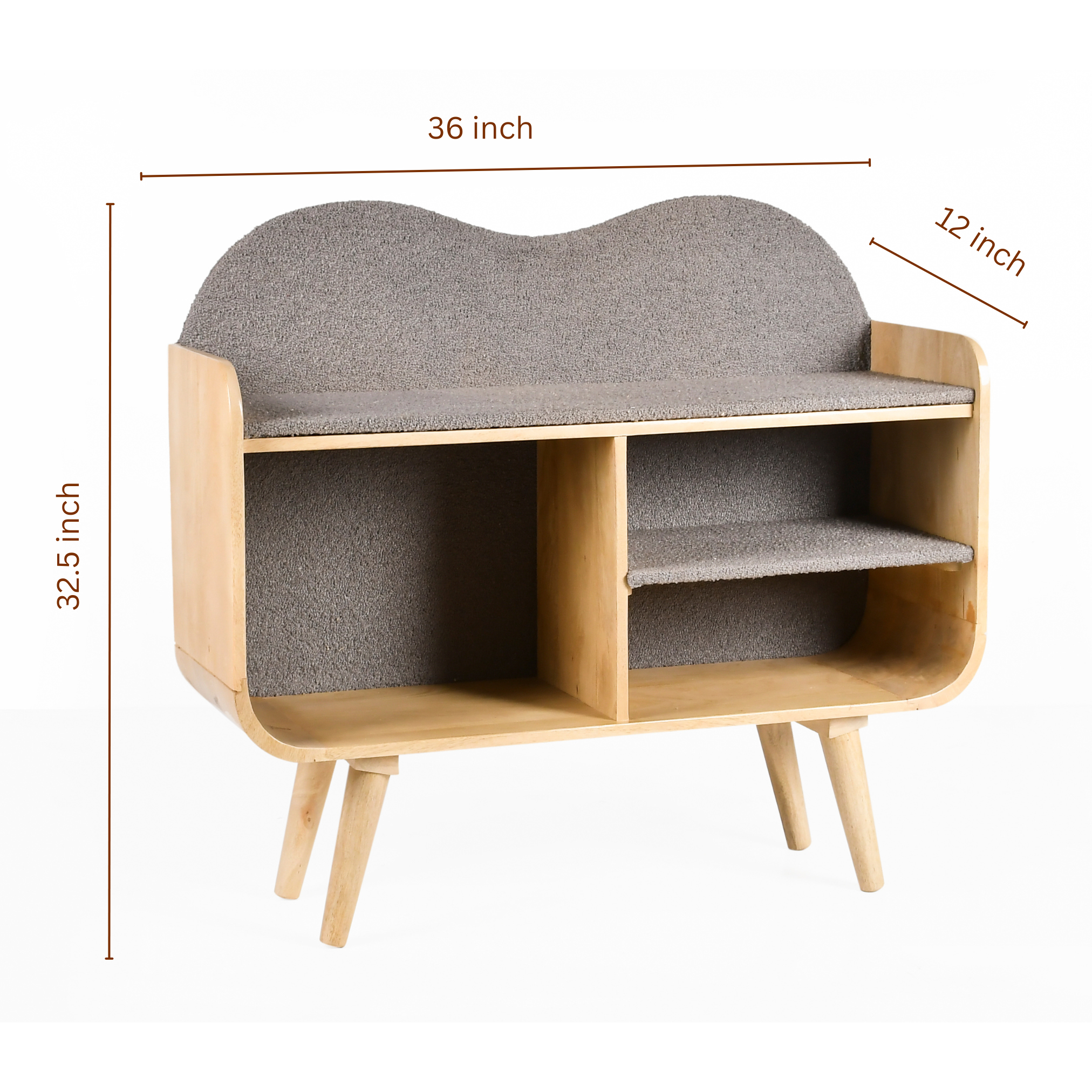 Dimension image of Caddy Wooden Kids Storage Bookshelf showing 36 inch width, 32.5 inch height, and 12 inch depth