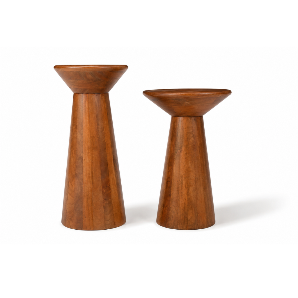Calyx sculptural wooden accent table in warm brown finish