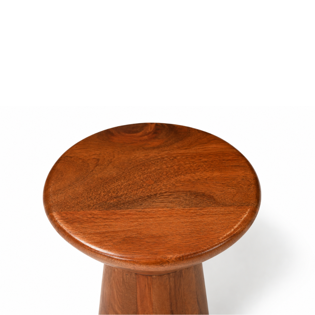 Calyx sculptural wooden accent table with round tabletop