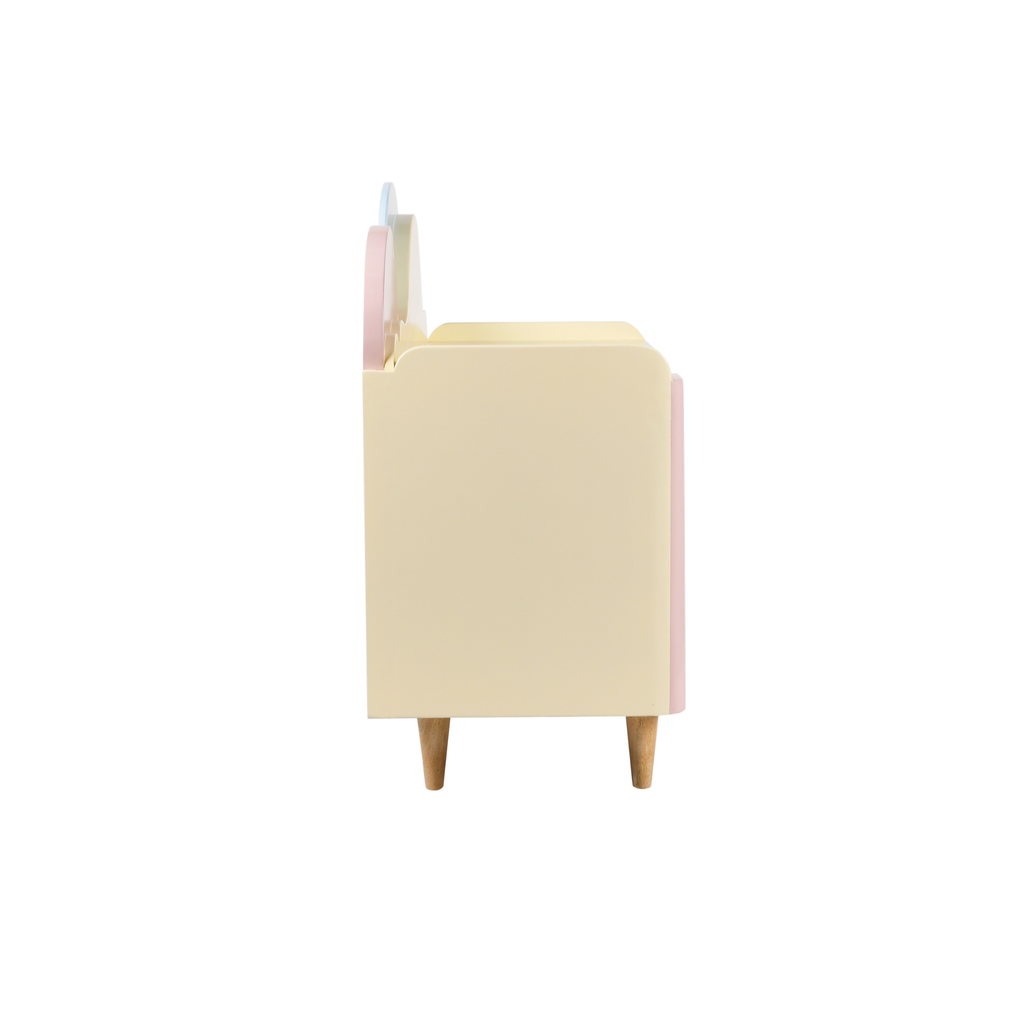 Side profile view of Cloud Wooden Kids Storage Unit with rounded edges