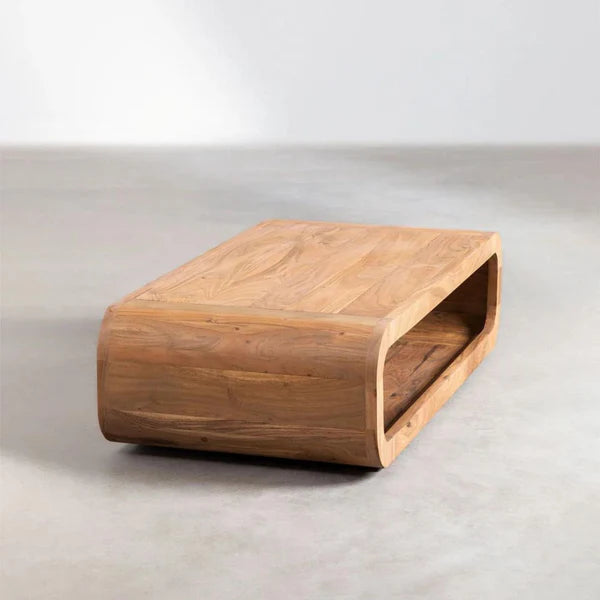rectangular coffee table with storage space made from solid acacia wood