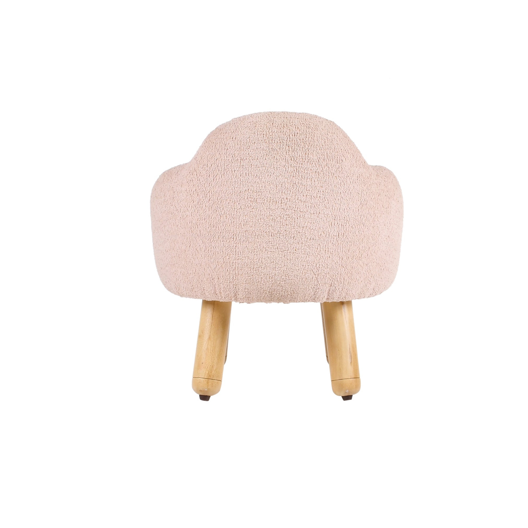Back view of Cove pink upholstered kids chair with curved design
