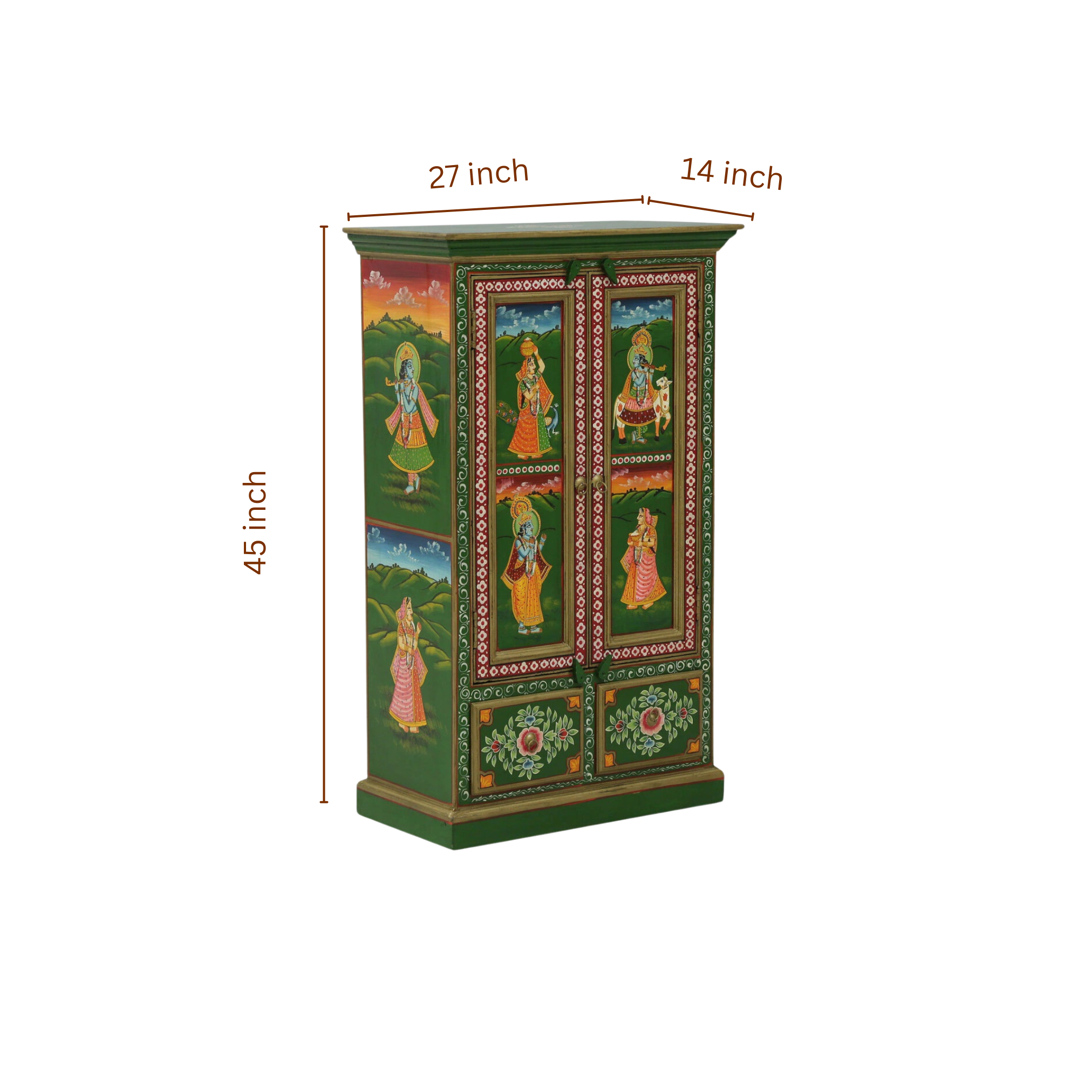 Dimensions of Greenland solid wood hand-painted wardrobe cabinet measuring 45 x 27 x 14 inches