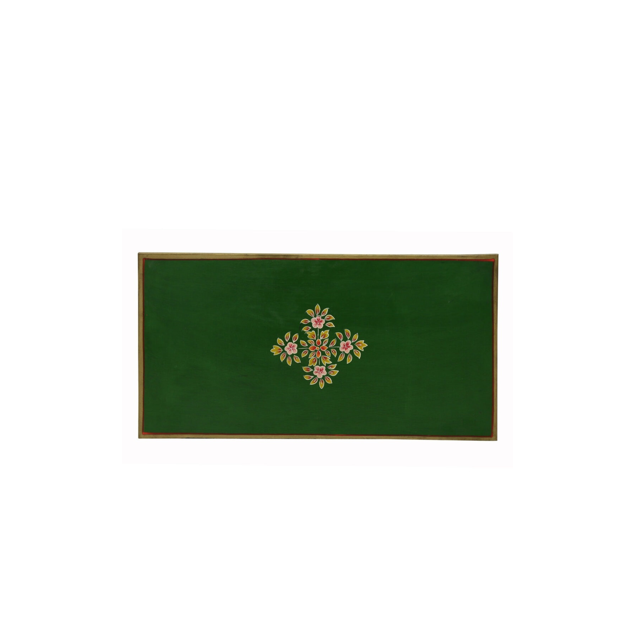 Top surface detail of Greenland hand-painted wardrobe with floral motif on green finish