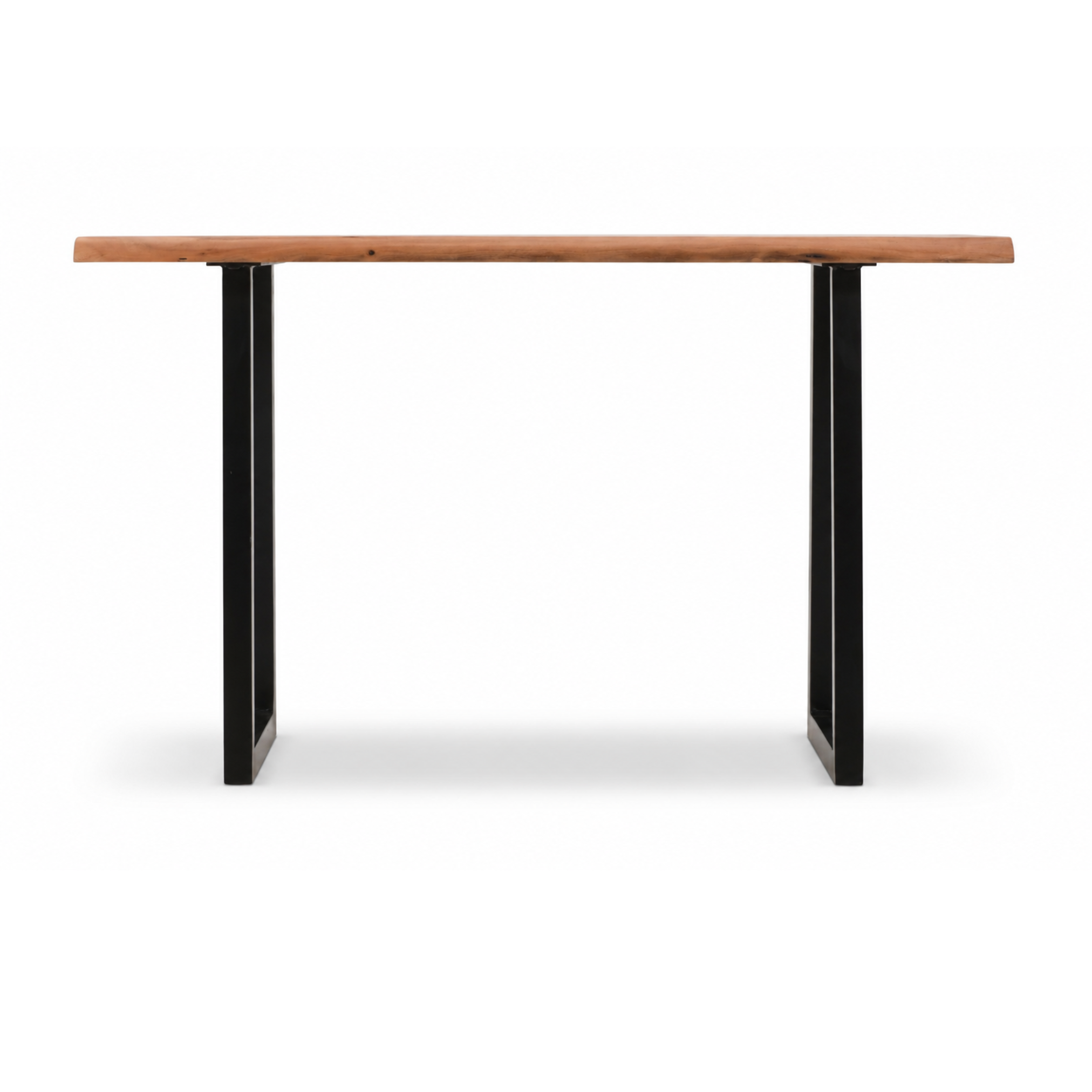 Front view of Hype Console Table with live edge acacia wood top and black metal legs