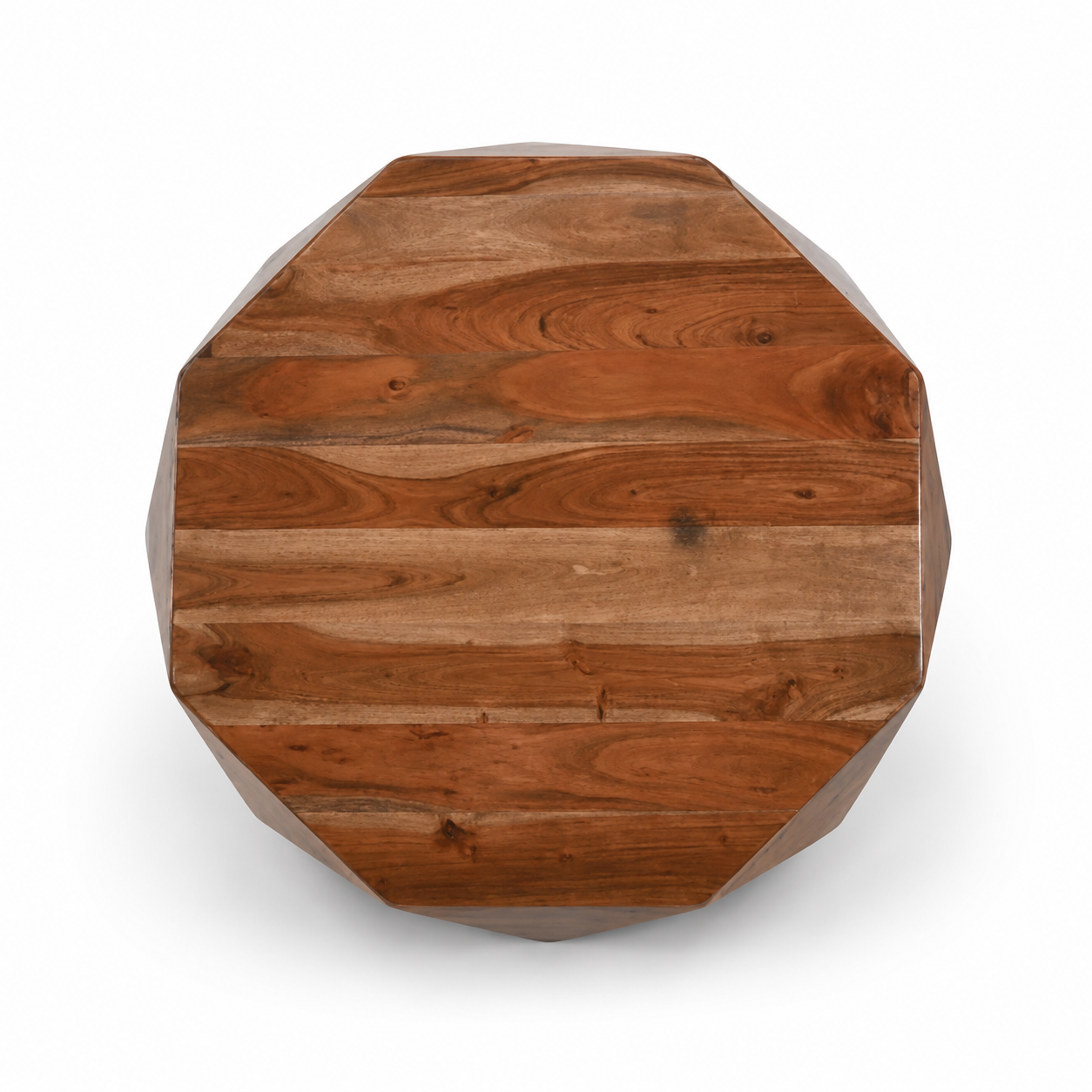 Top view of Imperial Acacia solid wood diamond coffee table showcasing natural wood grain and geometric shape.