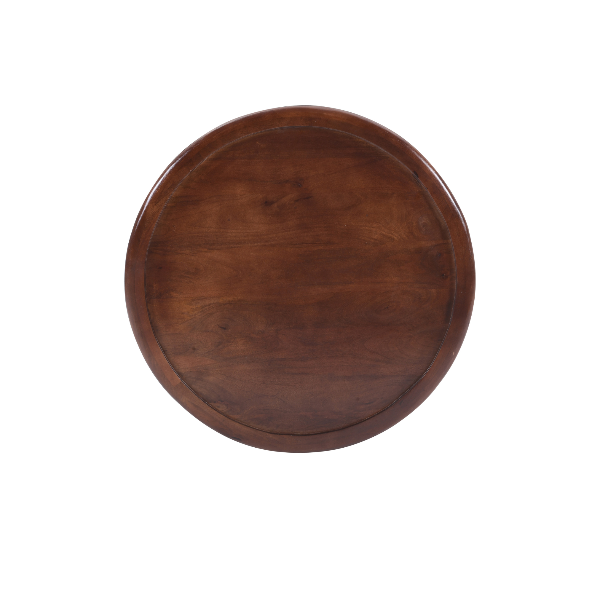 Top view of Jaali Round Mango Wood Coffee Table displaying circular tabletop and natural mango wood grain