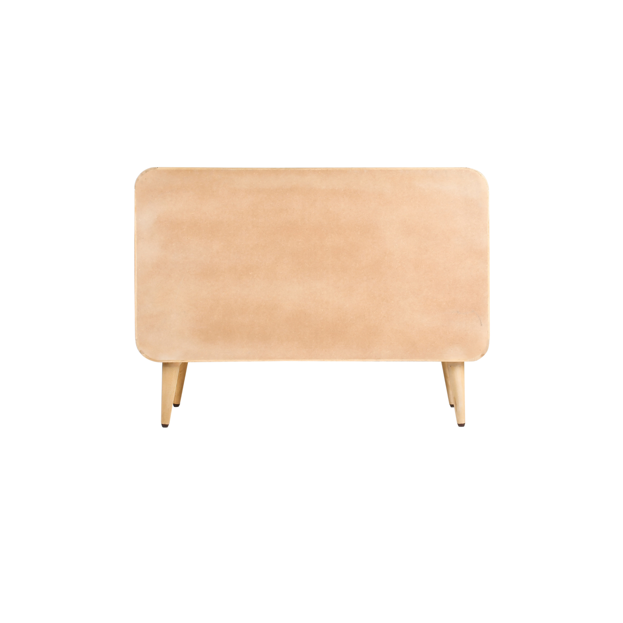Back view of Loft wooden kids storage dresser in smooth natural wood finish