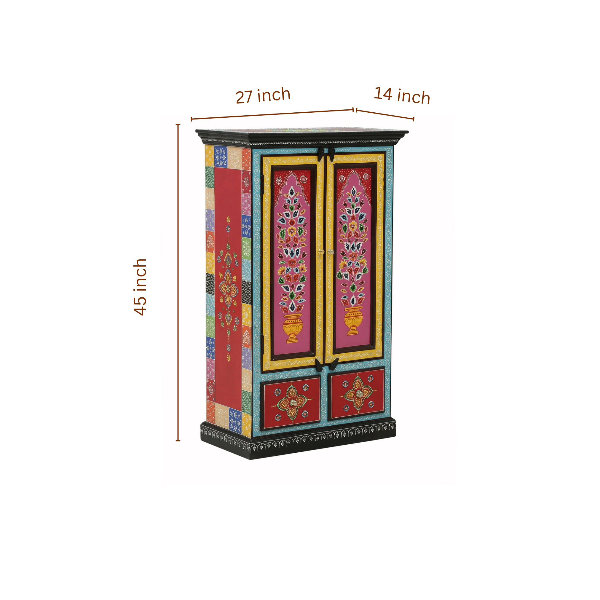 Dimensions of Lotus Bloom cabinet showing height width and depth measurements