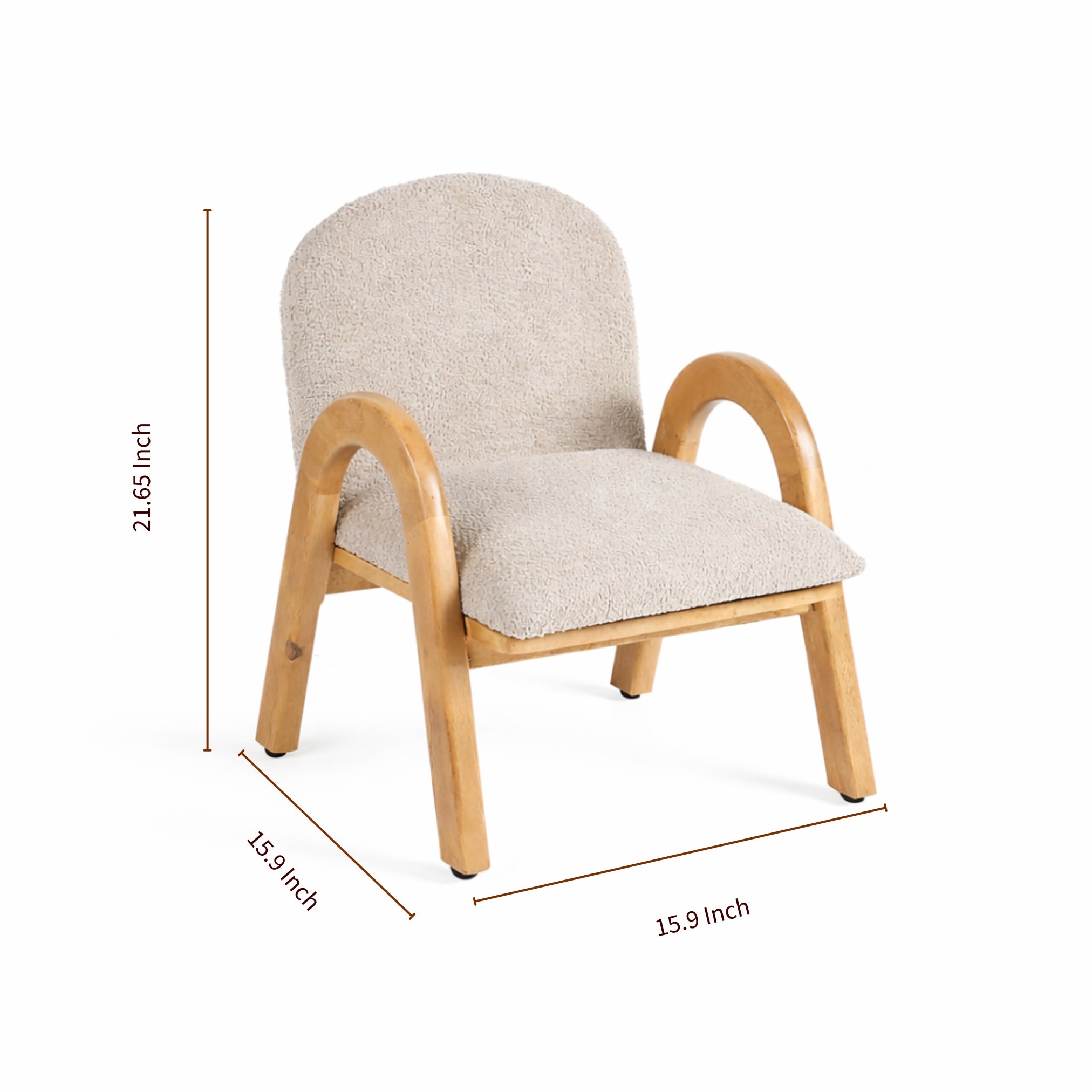 Mysa upholstered wooden kids lounge chair dimensions in inches showing height width and depth