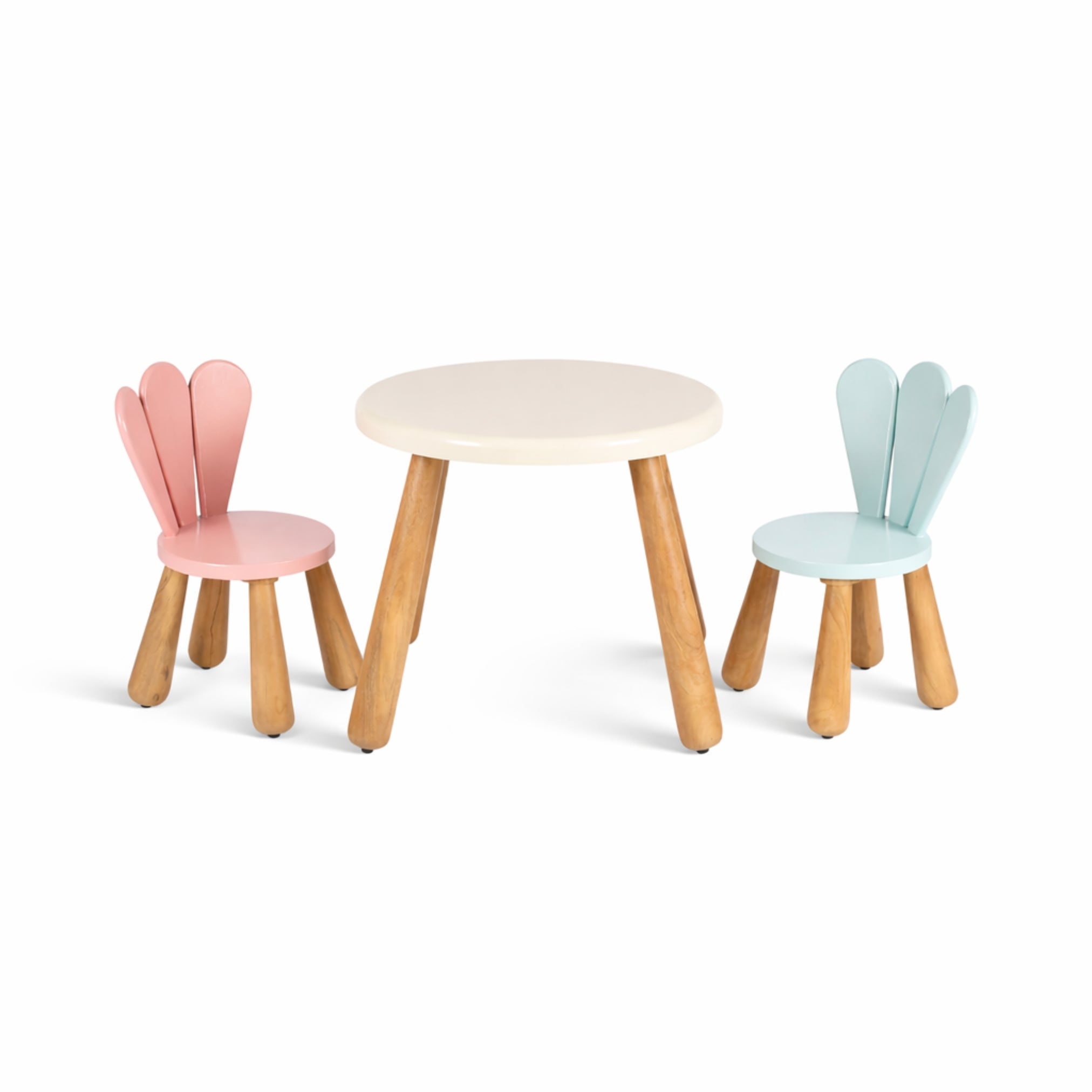 pink & blue petal kids chair with wooden table set