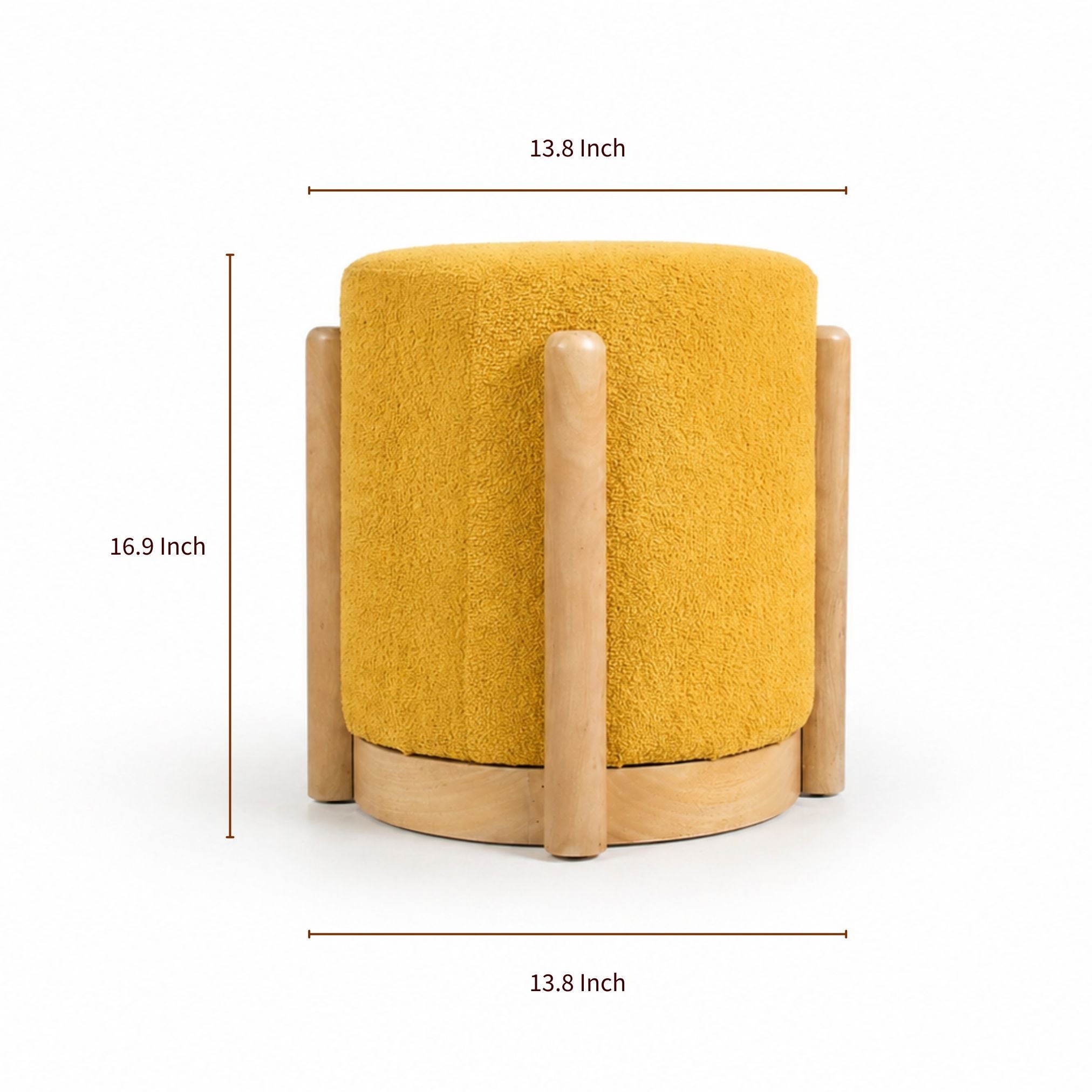 Dimensions of Piko upholstered wooden stool showing height and diameter measurements
