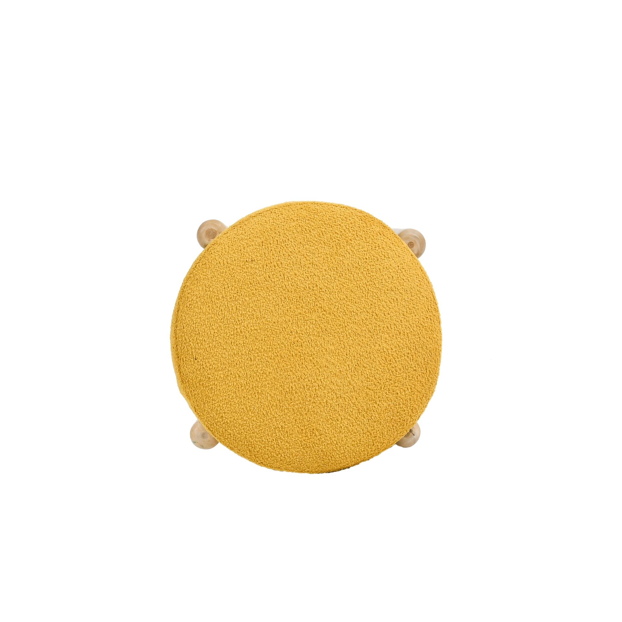 Top view of Piko upholstered wooden stool showing round cushioned surface