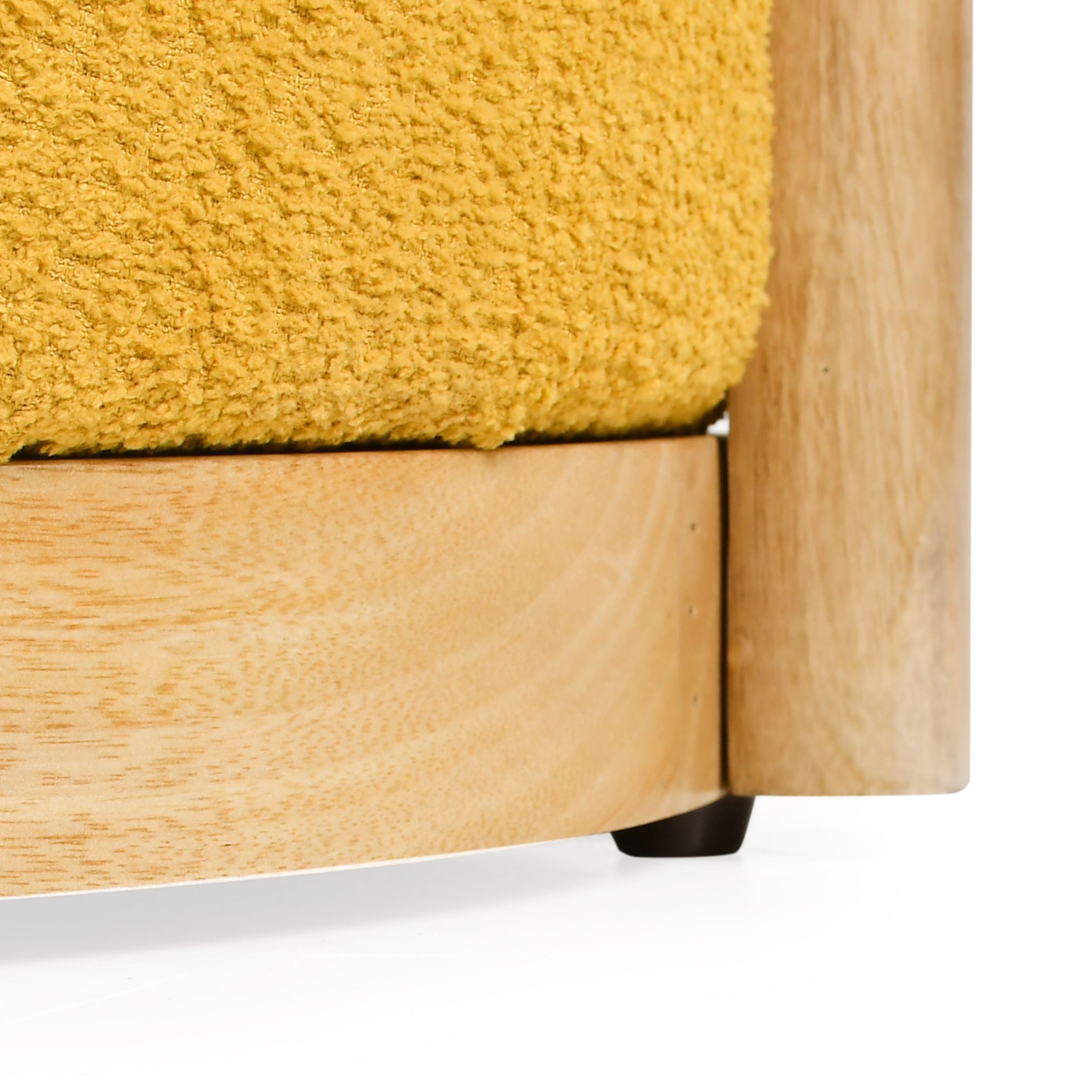 Detail of wooden base and leg structure of Piko yellow upholstered stool