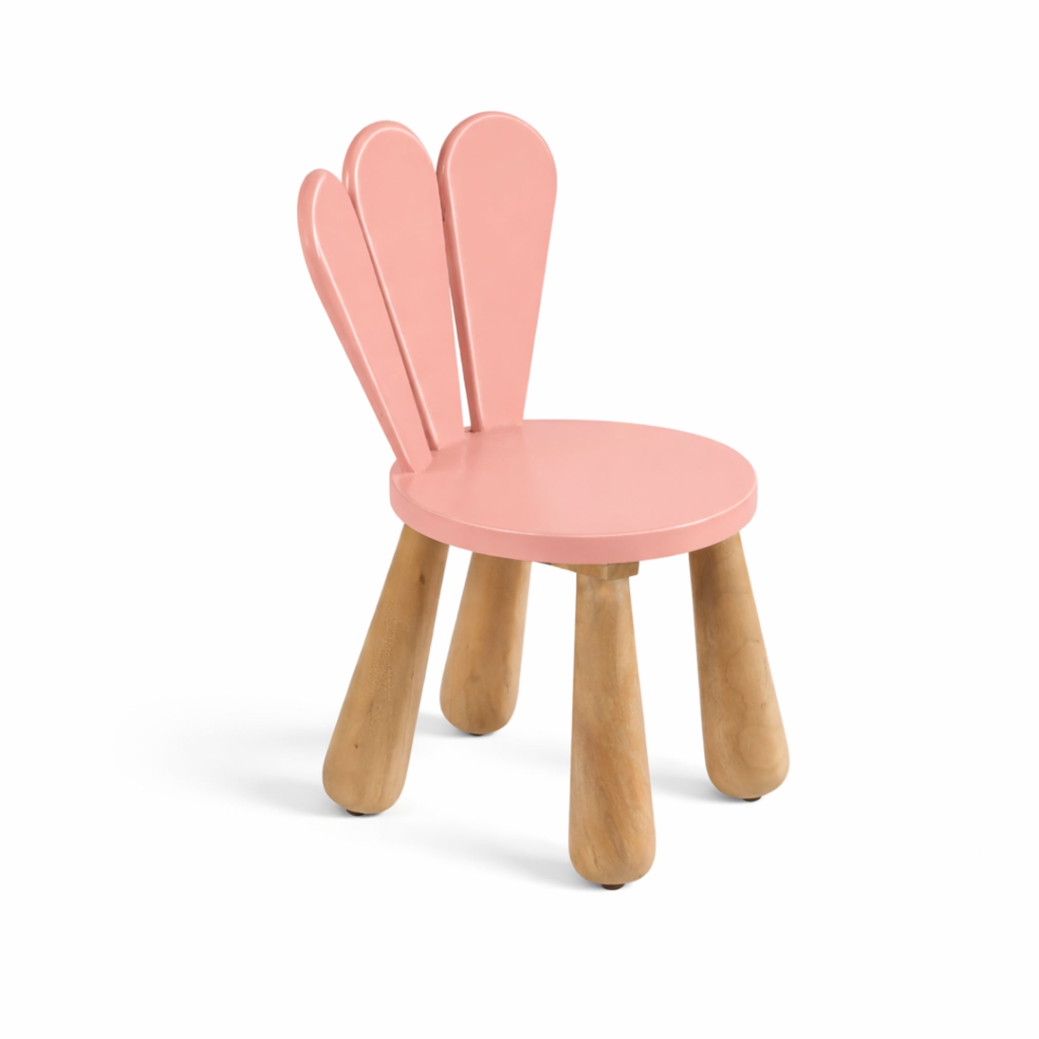 pink petal wooden kids chair angled view