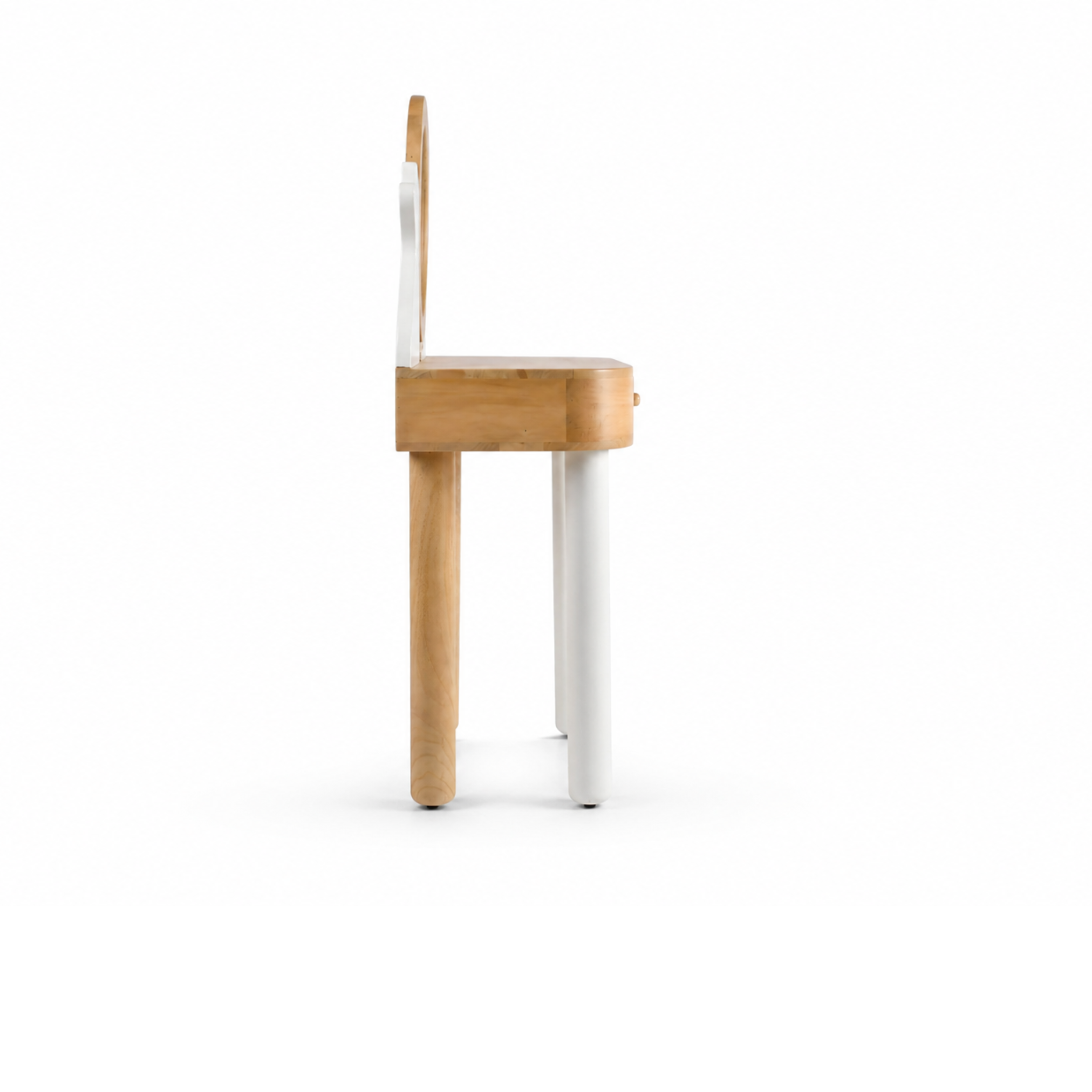 Side profile of Poise wooden kids dressing table with sturdy wooden legs