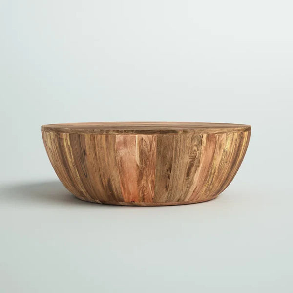 top view of mango wood coffee table showing natural wood grain texture