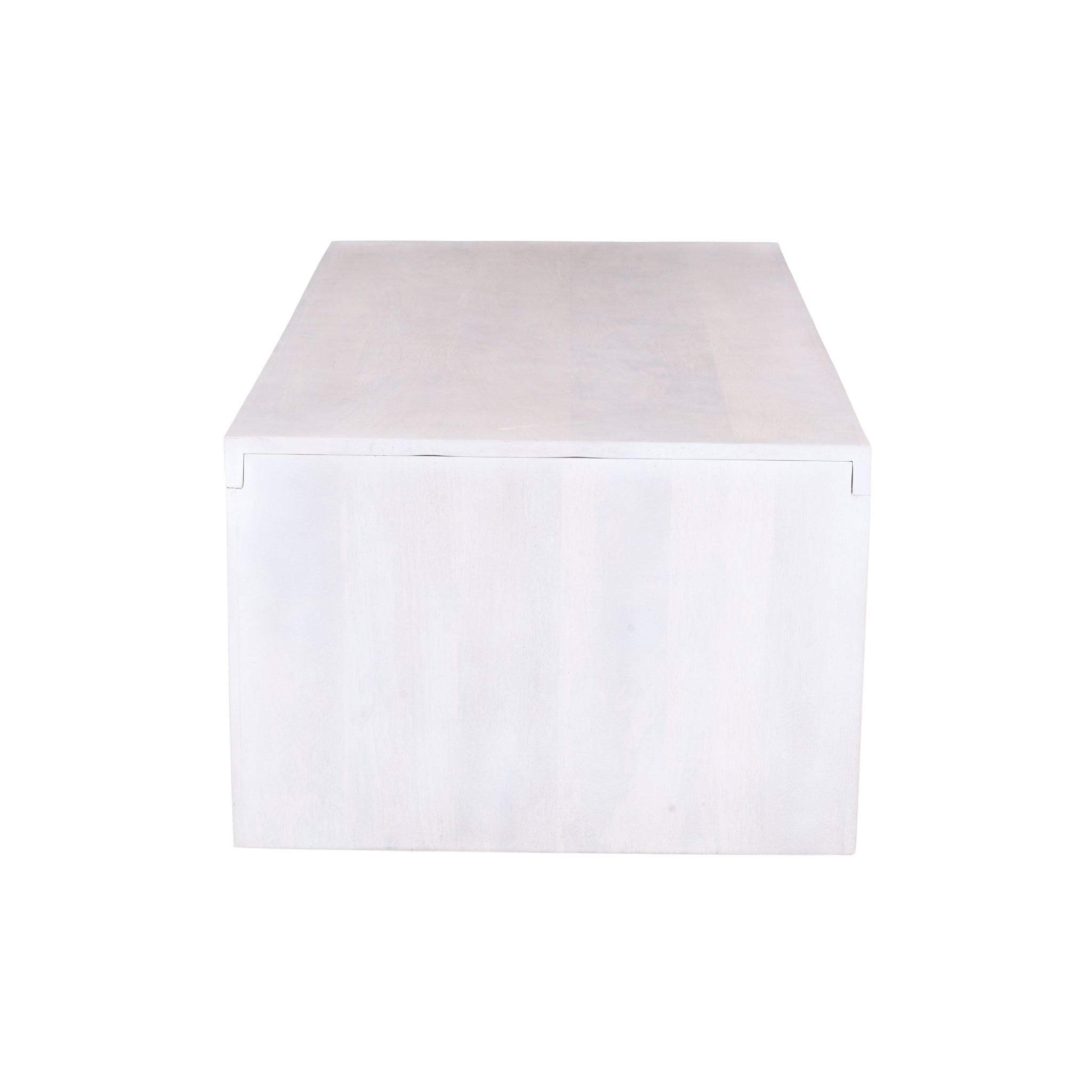 side view of mango wood coffee table showing natural grain and smooth finish