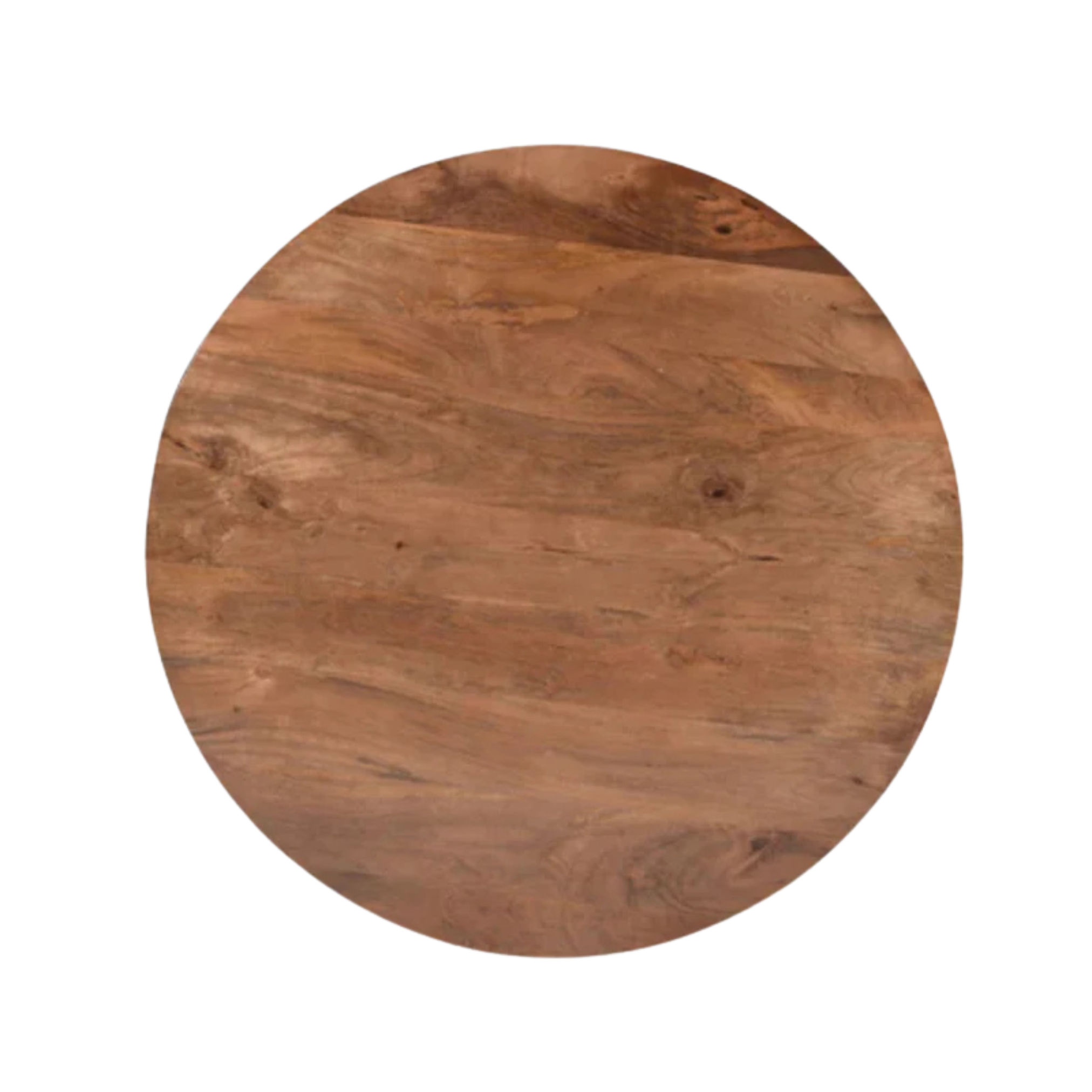 Top view of Solstice Round Mango Wood Coffee Table showcasing natural mango wood grain pattern and circular tabletop