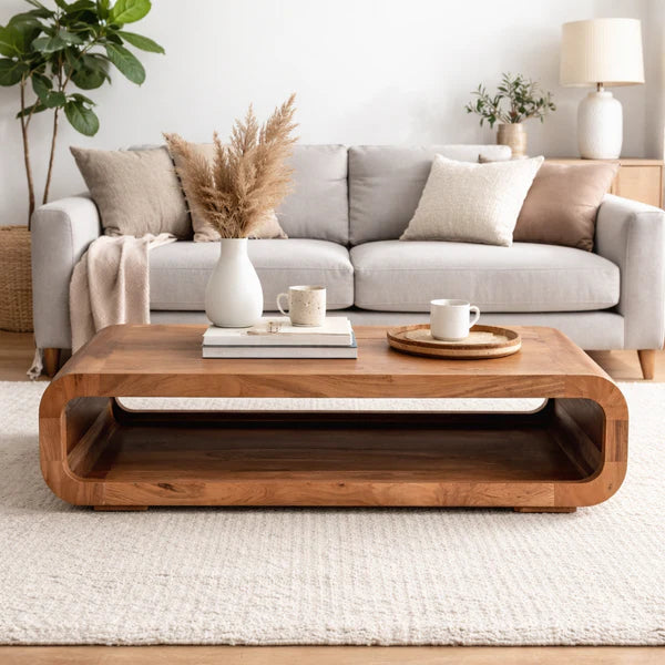 tashan rectangular acacia wood coffee table with modern minimal design for living room