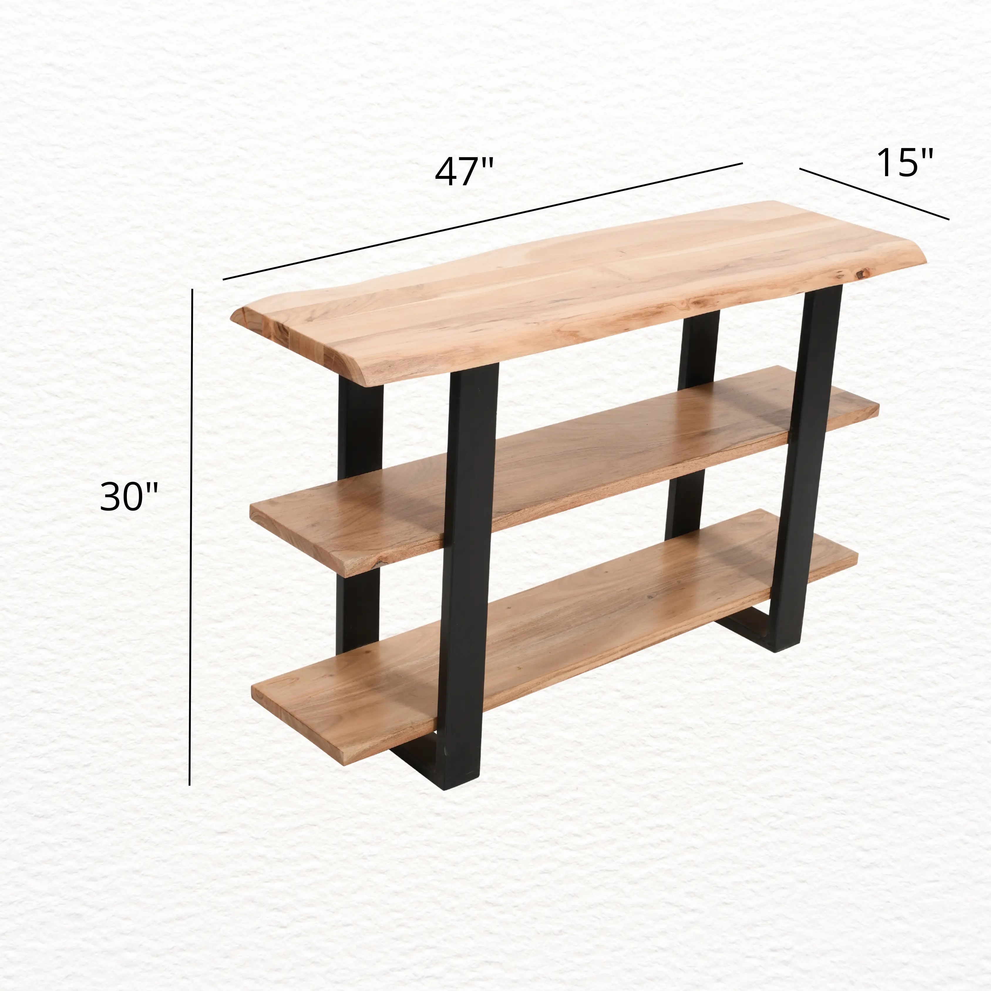 Live Edge Solid Wood Console Table with Metal Legs