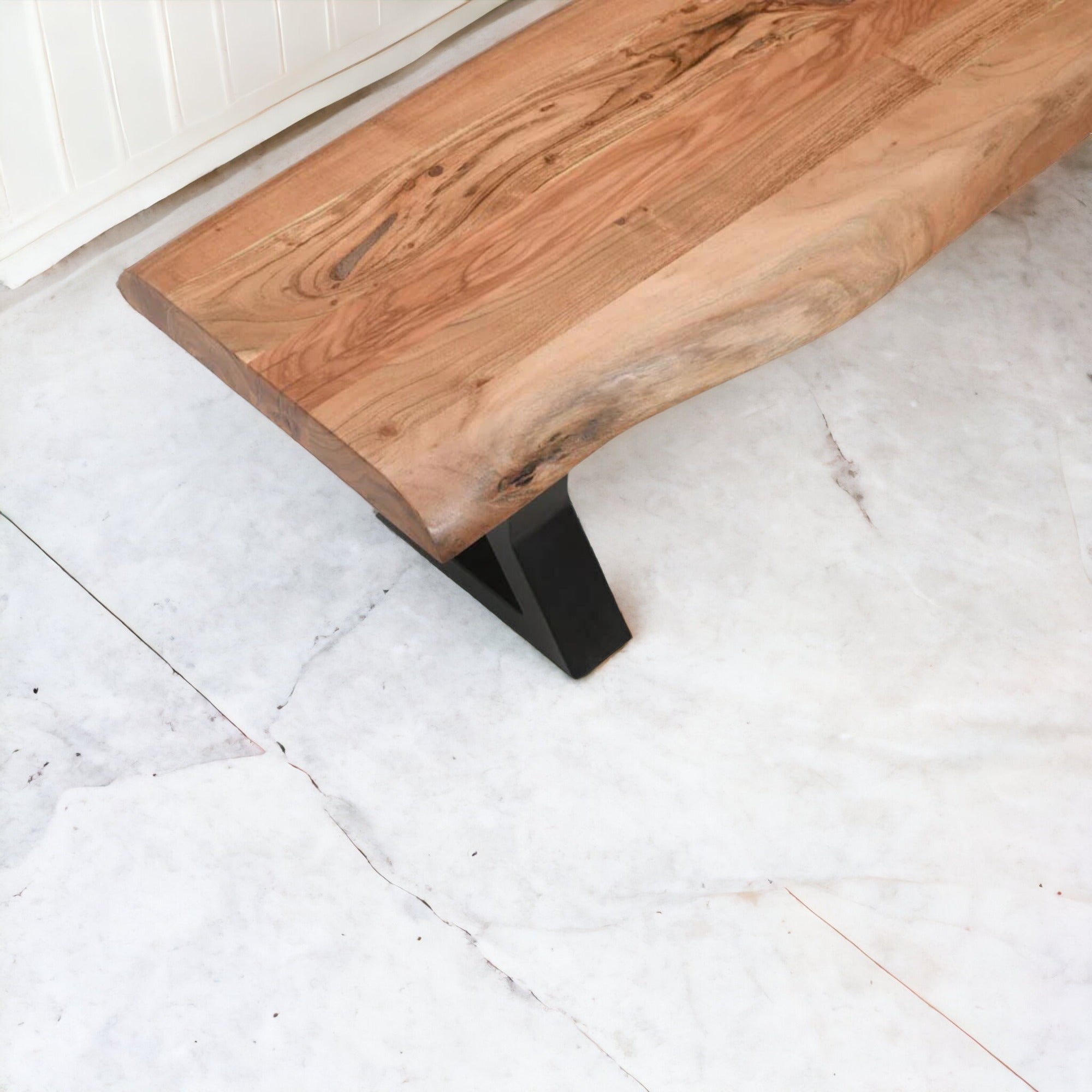 Live Edge Acacia Wood Handcrafted Bench with Metal Legs 